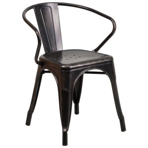 HUSKY Seating 500 LB Stackable Indoor-Outdoor Mid-Back Bistro Style Metal Chair-Antique Black Gold