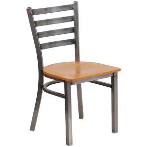 HUSKY Seating 500 LB Clear Coated Metal Ladder Back Restaurant Chair with Wood Seat - Natural