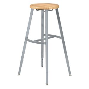 NPS® 30-38" Height Adjustable Titan 1000 LB Stool, Solid Wood Seat, Grey Frame