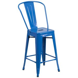 HUSKY Seating 500 LB Counter Height 24" Indoor-Outdoor Metal Bar Stool-Blue