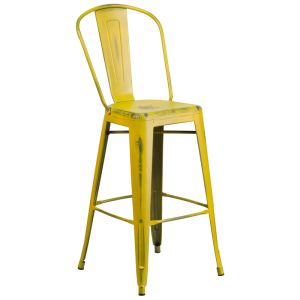 HUSKY Seating 500 LB Distressed Finish 30" Indoor-Outdoor Metal Bar Stool-Yellow