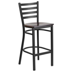 HUSKY Seating Heavy Duty 500 LB Restaurant Bar Stool with Ladder Back & Wood Seat-Walnut