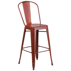 HUSKY Seating 500 LB Distressed Finish 30" Indoor-Outdoor Metal Bar Stool-Red