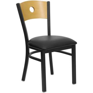 HUSKY Seating Heavy Duty 500 LB Restaurant Chair with Natural Wood Circle Design Back-Black