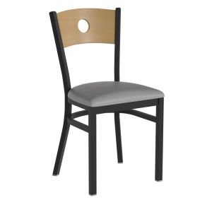 HUSKY Seating Heavy Duty 500 LB Restaurant Chair with Natural Wood Circle Design Back-Gray