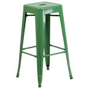 HUSKY Seating 500 LB Modern 30" Indoor-Outdoor Stacking Metal Bar Stool with Square Seat-Green