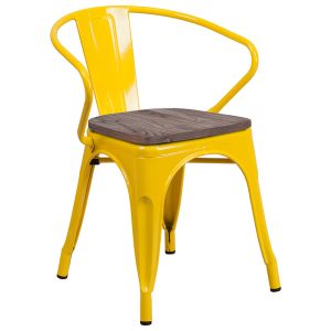HUSKY Seating 500 LB Yellow Metal Chair with Wood Seat and Arms