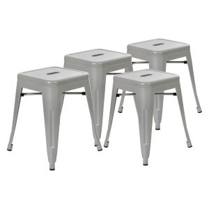 4 PACK - HUSKY Seating 250 LB 18" Table Height Stackable Backless Metal Indoor Restaurant Stool - Gray