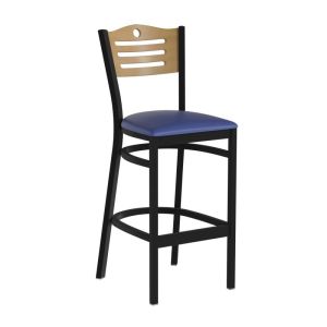 HUSKY Seating Heavy Duty 500 LB Metal Bar Stool with Natural Wood Slat Back-Blue