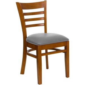 HUSKY Seating Ladder Back Wood 800 LB Restaurant Chair with Cherry Finish & Custom Vinyl Seat