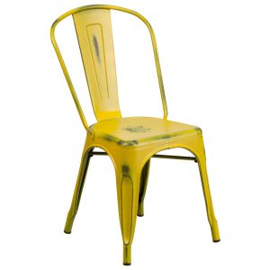 HUSKY Seating 500 LB Distressed Bistro Style Metal Indoor-Outdoor Stackable Chair-Yellow