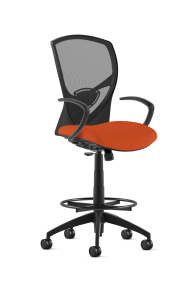 9to5 Seating Theory Mid-Back 300 LB Bar Height Office Stool, Mesh Back, Upholstered Seat, Simple Synchro Control, Black Cantilever Arms