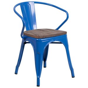 HUSKY Seating 500 LB Blue Metal Chair with Wood Seat and Arms