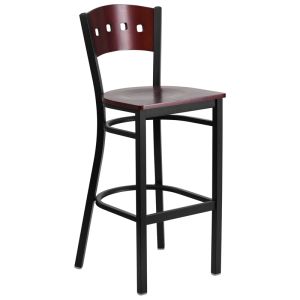 HUSKY Seating 500 LB Mahogany Wood Four Square Back Restaurant Bar Height Stool