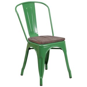 HUSKY Seating 500 LB Green Metal Stackable Chair with Wood Seat