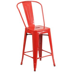 HUSKY Seating 500 LB Counter Height 24" Indoor-Outdoor Metal Bar Stool-Red