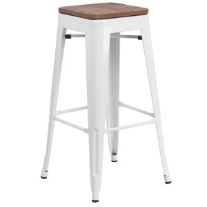 HUSKY Seating 500 LB 30" High Backless White Metal Barstool with Square Wood Seat