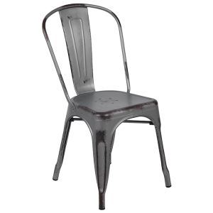 HUSKY Seating 500 LB Distressed Bistro Style Metal Indoor-Outdoor Stackable Chair-Silver