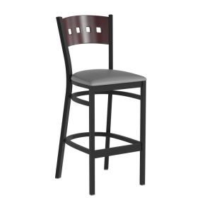 HUSKY Seating 500 LB Mahogany Wood Four Square Back Restaurant Bar Height Stool-Gray