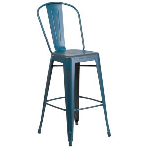 HUSKY Seating 500 LB Distressed Finish 30" Indoor-Outdoor Metal Bar Stool-Teal