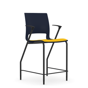 9to5 Seating Vox 300 LB Counter Height Stool, Upholstered Seat, Black Arms