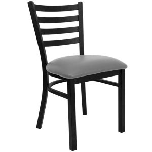 HUSKY Seating 500 LB Black Metal Ladder Back Restaurant Chair with Vinyl Seat - Custom Vinyl