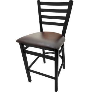 Heavy Duty 300 LB XL Ladderback Metal Frame Restaurant Bar Stool with Espresso Vinyl Seat