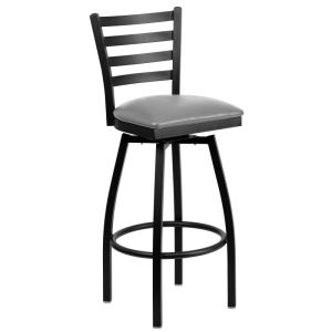 HUSKY Seating Heavy Duty 500 LB Black Metal Restaurant Bar Height Stool with Ladder Back & Swivel Seat - Custom Vinyl