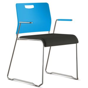9to5 Seating Kelley 300 LB Sled Base Stacking Chair with Armrests, Upholstered Seat
