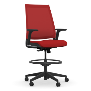 9to5 Seating Luna Bar Height Office Stool with Upholstered Seat and Mesh Back, Simple Synchro Control, and Four Way Adjustable Armrests