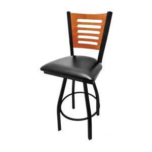 5 Line Wood Back Swivel 300 LB Counter Height Stool, Cherry Back, Black Vinyl Seat