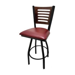5 Line Wood Back Swivel 300 LB Counter Height Stool, Walnut Back, Wine Vinyl Seat