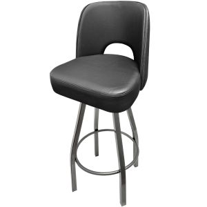 Cutout Back Bucket 500 LB Bar Stool - Black Vinyl with Clear Coat Swivel Frame