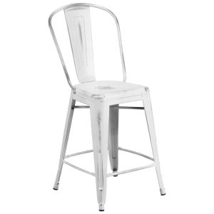 HUSKY Seating 500 LB Distressed Finish Counter Height 24" Indoor-Outdoor Metal Bar Stool-White