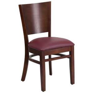 HUSKY Seating 800 LB Solid Back Walnut Finish Wooden Restaurant Chair with Vinyl Seat-Burgundy