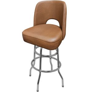 Cutout Back Bucket 500 LB Bar Stool - Buckskin Vinyl with Double Rung Chrome Swivel Frame