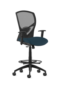 9to5 Seating Theory Mid-Back 300 LB Bar Height Office Stool, Mesh Back, Upholstered Seat, Simple Synchro Control, Black Two-Way Adjustable Arms