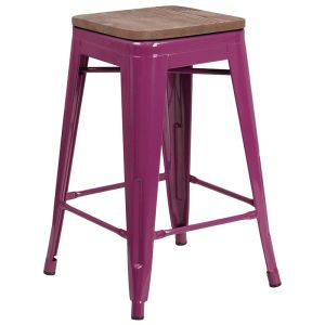 HUSKY Seating 500 LB 24" High Backless Purple Counter Height Stool with Square Wood Seat