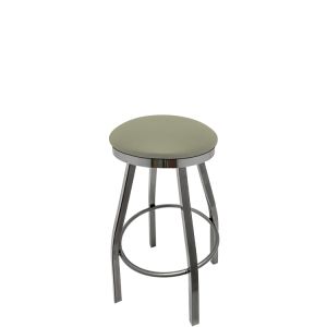 Heavy Duty SlimLine 500 LB Button Top Swivel Bar Stool with Clear Coat Frame & Chrome Seat Ring - Gray Vinyl