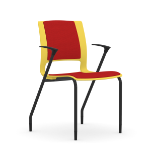 9to5 Seating Vox 300 LB Four Leg Stacking Guest Chair, Fully Upholstered, Black Arms
