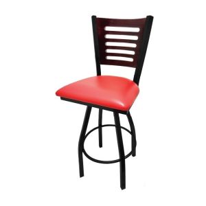 5 Line Wood Back Swivel 300 LB Counter Height Stool, Mahogany Back, Red Vinyl Seat