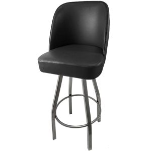American Made Heavy Duty 500 LB Swivel Bucket Bar Stool with Clear Coat Frame - Black Vinyl
