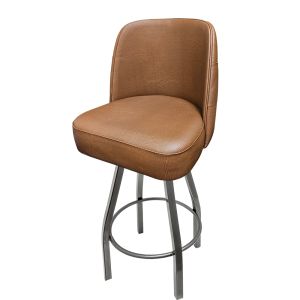 Tufted Back Bucket 500 LB Bar Stool - Buckskin Vinyl with Counter Height Clear Coat Swivel Frame