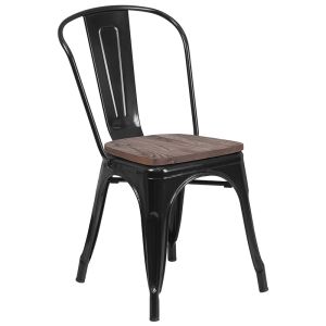HUSKY Seating 500 LB Black Metal Stackable Chair with Wood Seat