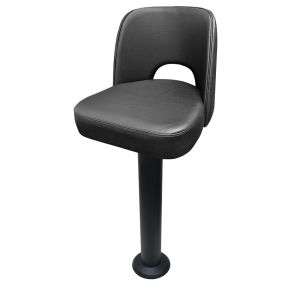Cutout Back Bucket Seat 300 LB Floor Mount Black Pedestal Stool, Bar Height, Black