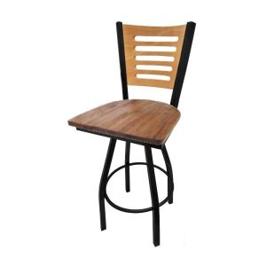 5 Line Wood Back Swivel 300 LB Counter Height Stool, Clear Coat Back, Reclaimed Wood Seat