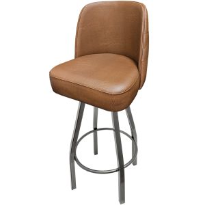 Tufted Back Bucket 500 LB Bar Stool - Buckskin Vinyl with Clear Coat Swivel Frame