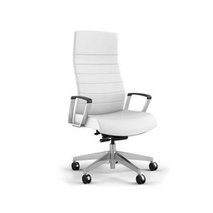 9to5 Seating @NCE 306 Office Chair - White Vinyl Upholstered High-Back, Heavy Duty Synchro Tilt, Aluminum Fixed Arms with Black Arm Pad