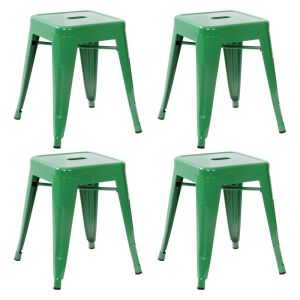 4 PACK - HUSKY Seating 250 LB 18" Table Height Stackable Backless Metal Indoor Restaurant Stool - Green