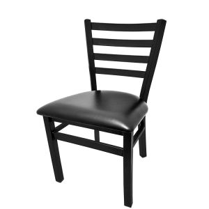Heavy Duty 300 LB XL Ladderback Metal Frame Restaurant Chair with Black Vinyl Seat